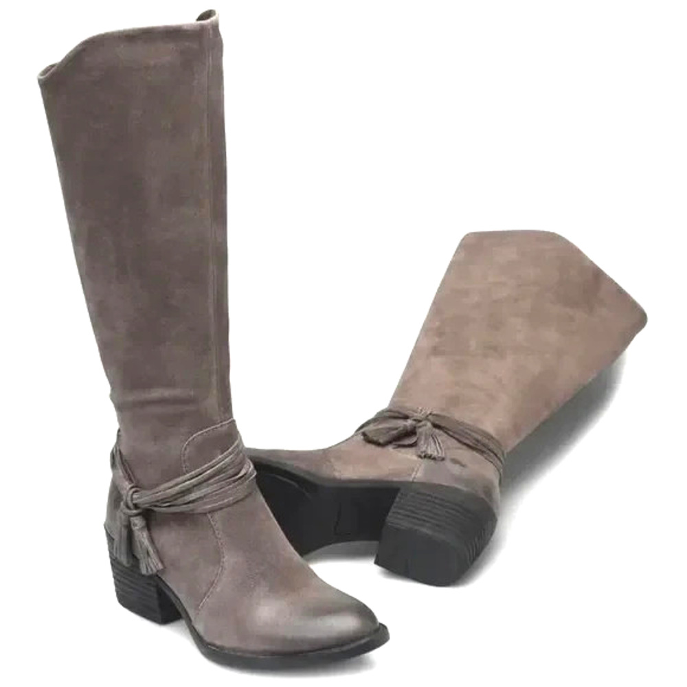 BORN Womens Quinn Tassel Calf Comfort Boots Suede Leather Taupe 8.5